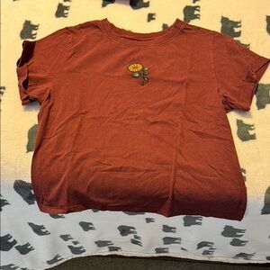 Vibe N’ Sunflower Embroidered Rust Tee